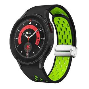 For Samsung Galaxy Watch 5 Pro 45mm Two Color Magnetic Folding Silver Buckle Silicone Watch Band(Black Silver Green)