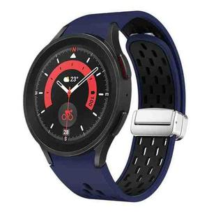 For Samsung Galaxy Watch 5 Pro 45mm Two Color Magnetic Folding Silver Buckle Silicone Watch Band(Midnight Blue Black)