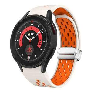 For Samsung Galaxy Watch 5 Pro 45mm Two Color Magnetic Folding Silver Buckle Silicone Watch Band(Starlight Orange)