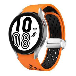 For Samsung Galaxy Watch 4 40 / 44mm Two Color Magnetic Folding Silver Buckle Silicone Watch Band(Orange Black)