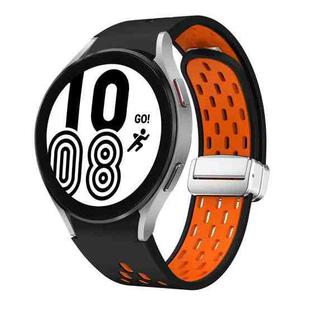 For Samsung Galaxy Watch 4 40 / 44mm Two Color Magnetic Folding Silver Buckle Silicone Watch Band(Black Orange)