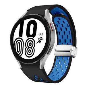 For Samsung Galaxy Watch 4 40 / 44mm Two Color Magnetic Folding Silver Buckle Silicone Watch Band(Black Sky Blue)