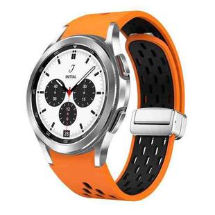 For Samsung Galaxy Watch 4 Classic 42 / 46mm Two Color Magnetic Folding Silver Buckle Silicone Watch Band(Orange Black)