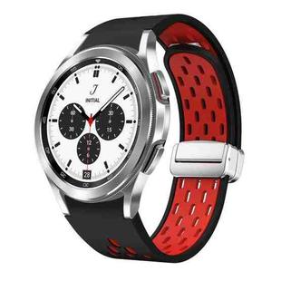 For Samsung Galaxy Watch 4 Classic 42 / 46mm Two Color Magnetic Folding Silver Buckle Silicone Watch Band(Black Red)