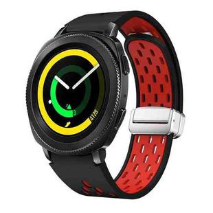 For Samsung Galaxy Gear Sport Two Color Magnetic Folding Silver Buckle Silicone Watch Band(Black Red)