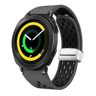 For Samsung Galaxy Gear Sport Two Color Magnetic Folding Silver Buckle Silicone Watch Band(Coal Black)