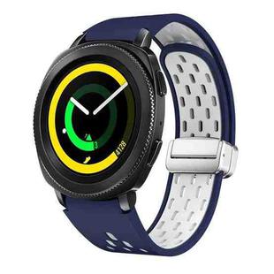 For Samsung Galaxy Gear Sport Two Color Magnetic Folding Silver Buckle Silicone Watch Band(Midnight Blue White)