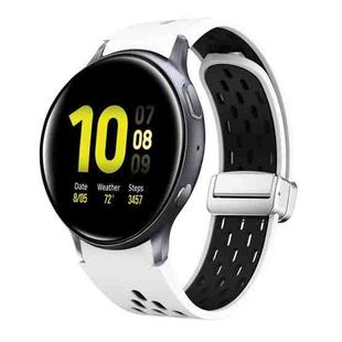 For Samsung Galaxy Watch Active 2 Two Color Magnetic Folding Silver Buckle Silicone Watch Band(White Black)