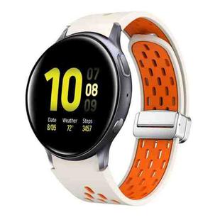 For Samsung Galaxy Watch Active 2 Two Color Magnetic Folding Silver Buckle Silicone Watch Band(Starlight Orange)