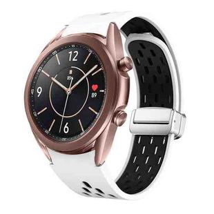 For Samsung Galaxy Watch 3 41mm Two Color Magnetic Folding Silver Buckle Silicone Watch Band(White Black)