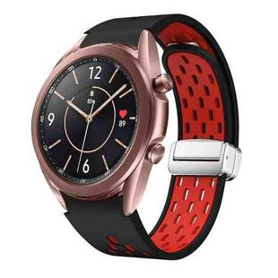 For Samsung Galaxy Watch 3 41mm Two Color Magnetic Folding Silver Buckle Silicone Watch Band(Black Red)