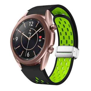 For Samsung Galaxy Watch 3 41mm Two Color Magnetic Folding Silver Buckle Silicone Watch Band(Black Silver Green)