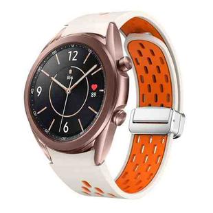 For Samsung Galaxy Watch 3 41mm Two Color Magnetic Folding Silver Buckle Silicone Watch Band(Starlight Orange)