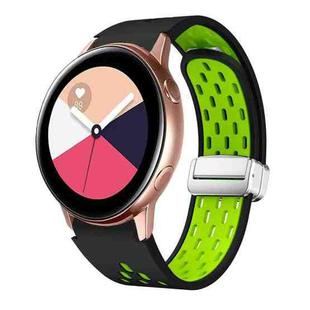 For Samsung Galaxy Watch Active Two Color Magnetic Folding Silver Buckle Silicone Watch Band(Black Silver Green)