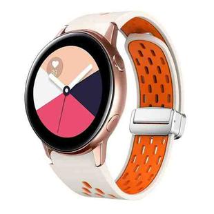 For Samsung Galaxy Watch Active Two Color Magnetic Folding Silver Buckle Silicone Watch Band(Starlight Orange)