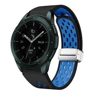 For Samsung Galaxy Watch 42mm Two Color Magnetic Folding Silver Buckle Silicone Watch Band(Black Sky Blue)