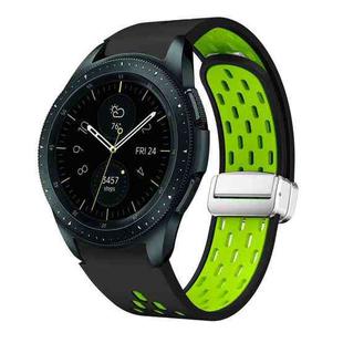 For Samsung Galaxy Watch 42mm Two Color Magnetic Folding Silver Buckle Silicone Watch Band(Black Silver Green)