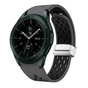 For Samsung Galaxy Watch 42mm Two Color Magnetic Folding Silver Buckle Silicone Watch Band(Coal Black)