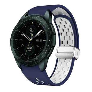 For Samsung Galaxy Watch 42mm Two Color Magnetic Folding Silver Buckle Silicone Watch Band(Midnight Blue White)