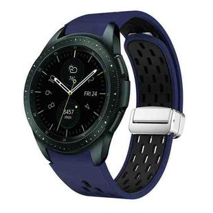 For Samsung Galaxy Watch 42mm Two Color Magnetic Folding Silver Buckle Silicone Watch Band(Midnight Blue Black)