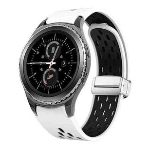 For Samsung Gear S2 Classic Two Color Magnetic Folding Silver Buckle Silicone Watch Band(White Black)