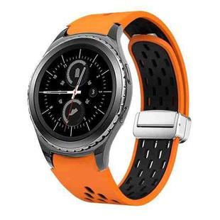 For Samsung Gear S2 Classic Two Color Magnetic Folding Silver Buckle Silicone Watch Band(Orange Black)