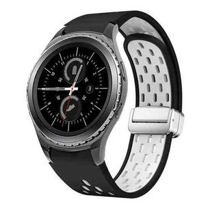 For Samsung Gear S2 Classic Two Color Magnetic Folding Silver Buckle Silicone Watch Band(Black White)