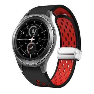 For Samsung Gear S2 Classic Two Color Magnetic Folding Silver Buckle Silicone Watch Band(Black Red)