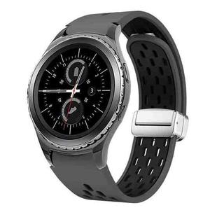 For Samsung Gear S2 Classic Two Color Magnetic Folding Silver Buckle Silicone Watch Band(Coal Black)