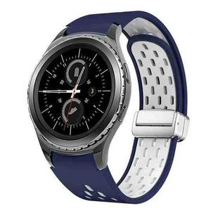 For Samsung Gear S2 Classic Two Color Magnetic Folding Silver Buckle Silicone Watch Band(Midnight Blue White)