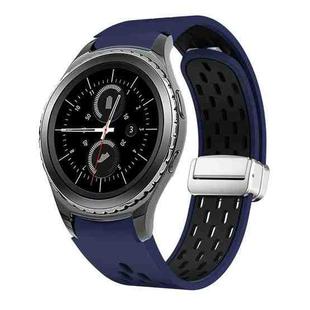 For Samsung Gear S2 Classic Two Color Magnetic Folding Silver Buckle Silicone Watch Band(Midnight Blue Black)