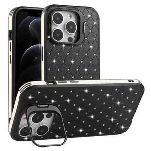 For iPhone 12 Pro Starry Bling Diamonds Lens Holder Phone Case(Black)