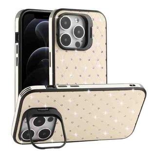 For iPhone 12 Pro Starry Bling Diamonds Lens Holder Phone Case(White)