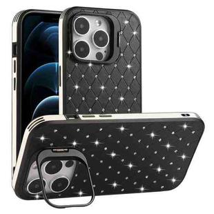 For iPhone 12 Pro Max Starry Bling Diamonds Lens Holder Phone Case(Black)