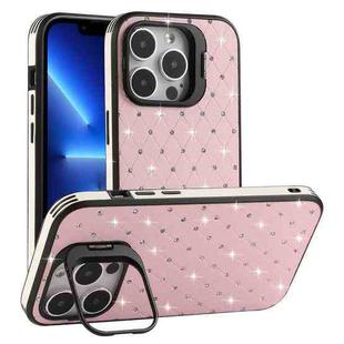 For iPhone 13 Pro Starry Bling Diamonds Lens Holder Phone Case(Pink)