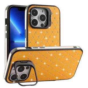 For iPhone 13 Pro Starry Bling Diamonds Lens Holder Phone Case(Orange)