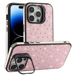 For iPhone 14 Pro Starry Bling Diamonds Lens Holder Phone Case(Pink)