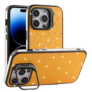 For iPhone 14 Pro Starry Bling Diamonds Lens Holder Phone Case(Orange)