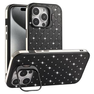 For iPhone 15 Pro Max Starry Bling Diamonds Lens Holder Phone Case(Black)