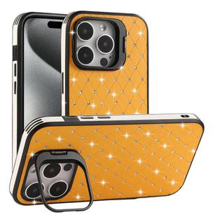 For iPhone 15 Pro Max Starry Bling Diamonds Lens Holder Phone Case(Orange)