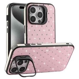 For iPhone 15 Pro Starry Bling Diamonds Lens Holder Phone Case(Pink)