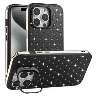 For iPhone 15 Pro Starry Bling Diamonds Lens Holder Phone Case(Black)