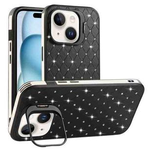 For iPhone 15 Plus Starry Bling Diamonds Lens Holder Phone Case(Black)