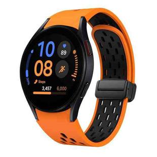 For Samsung Galaxy Watch FE 40mm Two Color Magnetic Folding Black Buckle Silicone Watch Band(Orange Black)