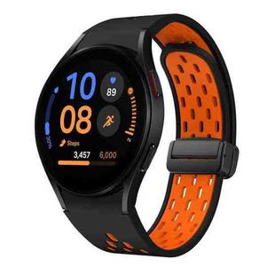 For Samsung Galaxy Watch FE 40mm Two Color Magnetic Folding Black Buckle Silicone Watch Band(Black Orange)