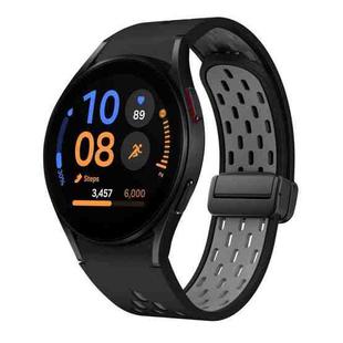 For Samsung Galaxy Watch FE 40mm Two Color Magnetic Folding Black Buckle Silicone Watch Band(Black Gray)