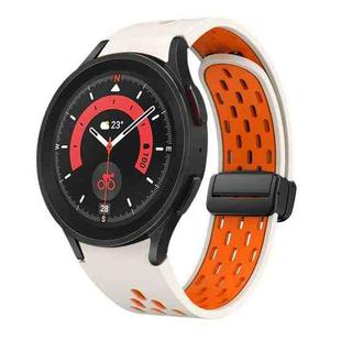 For Samsung Galaxy Watch 5 Pro 45mm Two Color Magnetic Folding Black Buckle Silicone Watch Band(Starlight Orange)