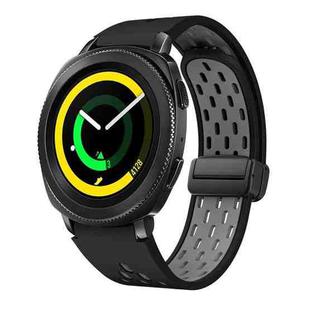 For Samsung Galaxy Gear Sport Two Color Magnetic Folding Black Buckle Silicone Watch Band(Black Gray)