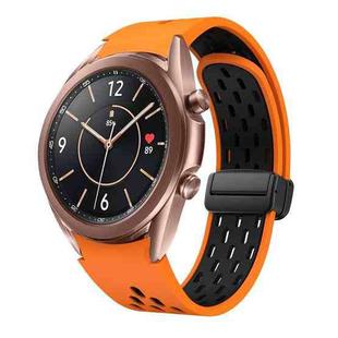 For Samsung Galaxy Watch 3 41mm Two Color Magnetic Folding Black Buckle Silicone Watch Band(Orange Black)