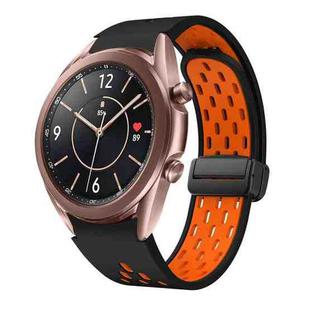 For Samsung Galaxy Watch 3 41mm Two Color Magnetic Folding Black Buckle Silicone Watch Band(Black Orange)